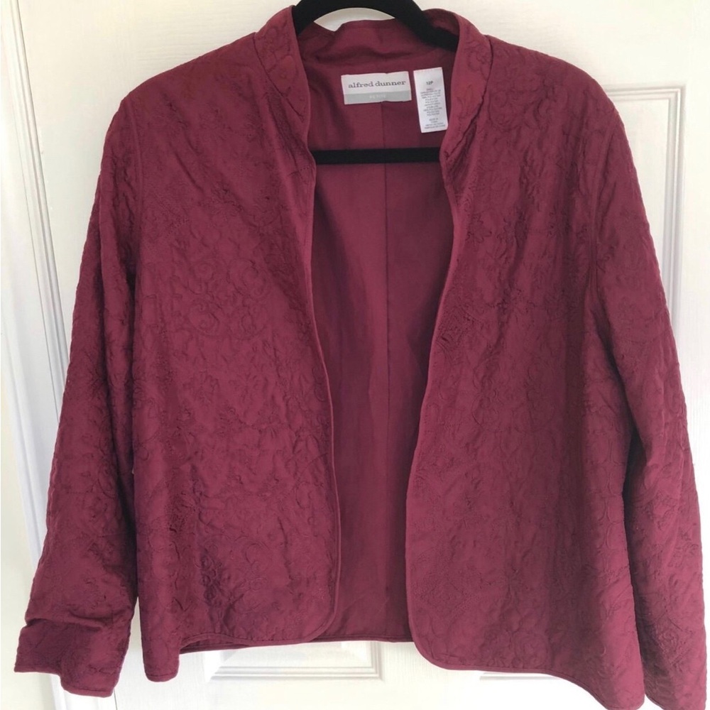 Size 12P Vintage Alfred Dunner Dusty Wine Textured Open-Front Blazer Delicate